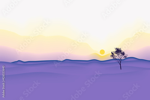 Simple landscape, sunset over the tree