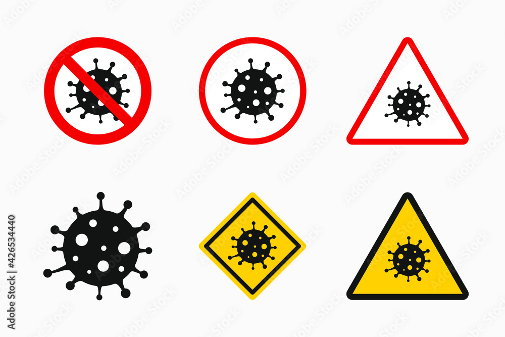 Epidemic signs collection. Coronavirus outbreak covid-19. Corona warning. Vector signs for viral pandemic. Caution, attention, warning. Epidemic signs collection. Coronavirus outbreak covid-19. Corona warning. Vector signs for viral pandemic. Caution, attention, warning.