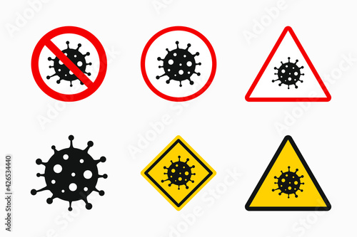 Epidemic signs collection. Coronavirus outbreak covid-19. Corona warning. Vector signs for viral pandemic. Caution, attention, warning.