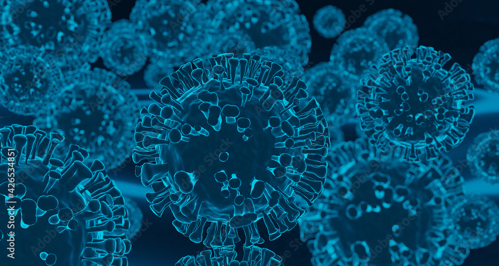 The coronavirus has mutated and the second strain is more aggressive than the original.3d rendering The coronavirus has mutated and the second strain is more aggressive than the original.3d rendering
