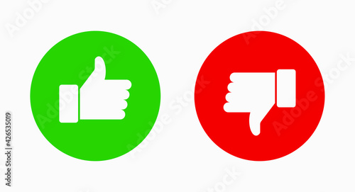 Like and dislike vector flat icons. Thumbs up and thumbs down symbol.