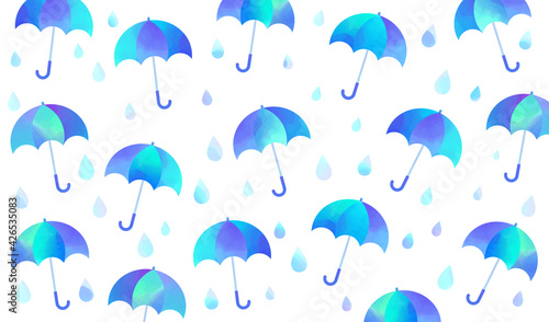 水彩傘としずく雨(クリアブルー）
