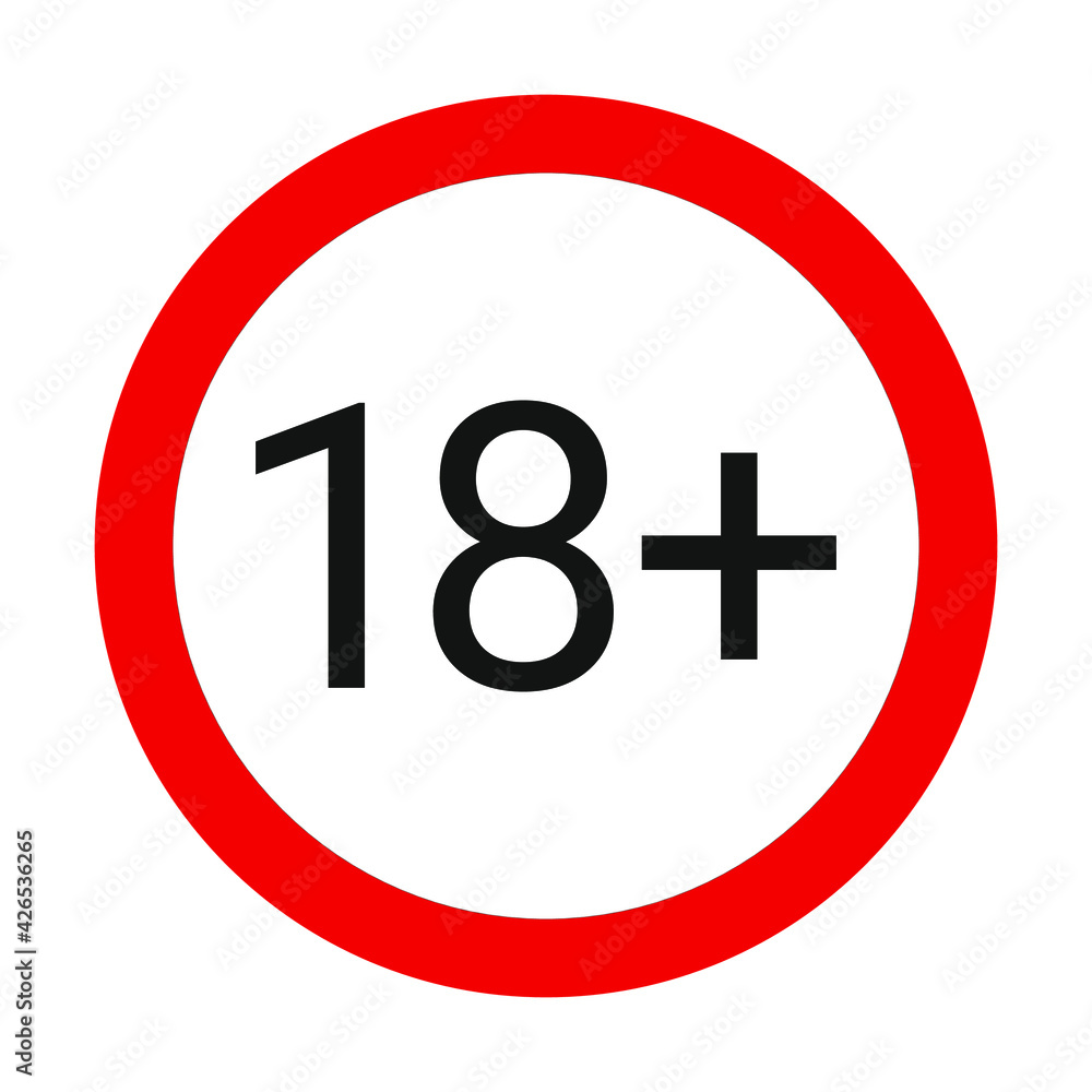 Adults only. Under eighteen years prohibition icon. Vector illustration. Not allowed for teenagers or people before 18 years old. Eighteen plus sign. Adults only. Under eighteen years prohibition icon. Vector illustration. Not allowed for teenagers or people before 18 years old. Eighteen plus sign.