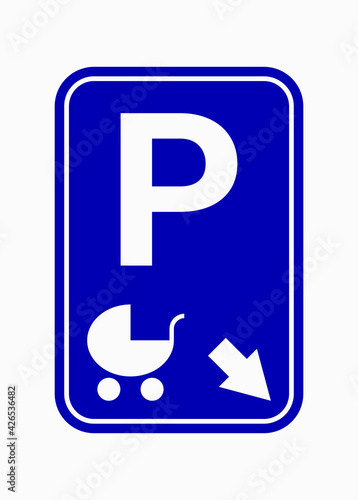 Parking sign for women with children. Pram parking sign. The place for strollers. Vector illustration.