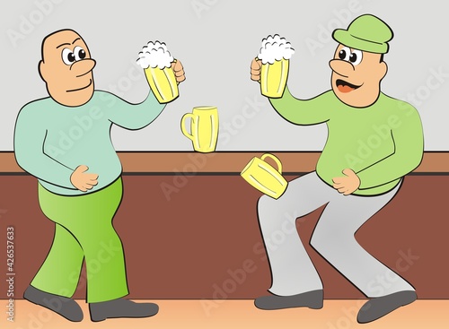 Two men and beer, funny vector illustration