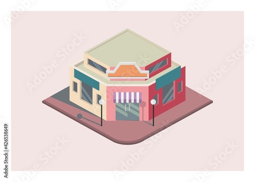 Corner shop building. Simple illustration in isometric view