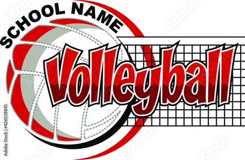 volleyball team design with ball and net for school, college or league