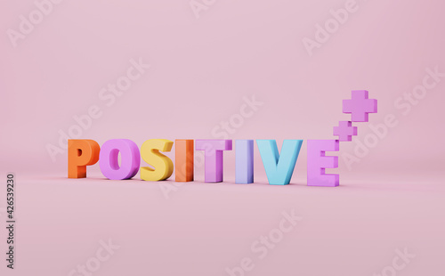 3D Positive word on pastel background. 3d rendering. 