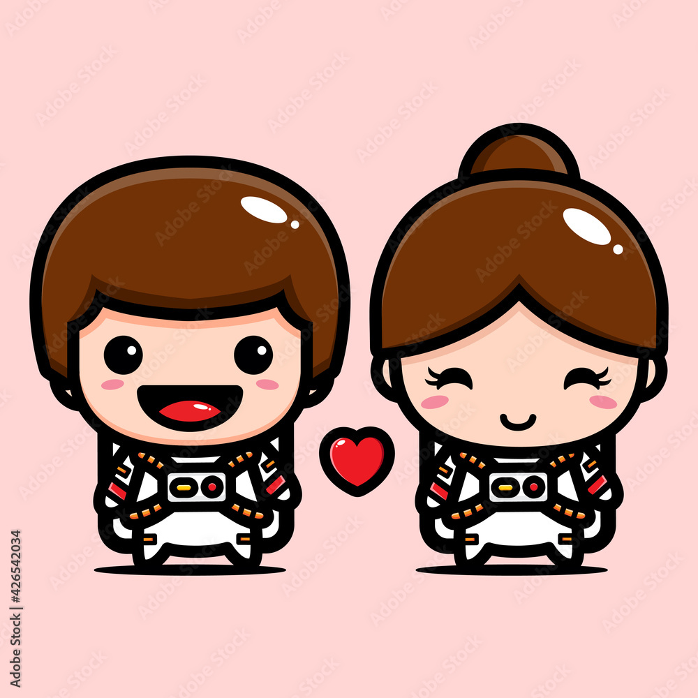 vector design for cartoon cute boy and girl couple wearing astronaut costume vector design for cartoon cute boy and girl couple wearing astronaut costume