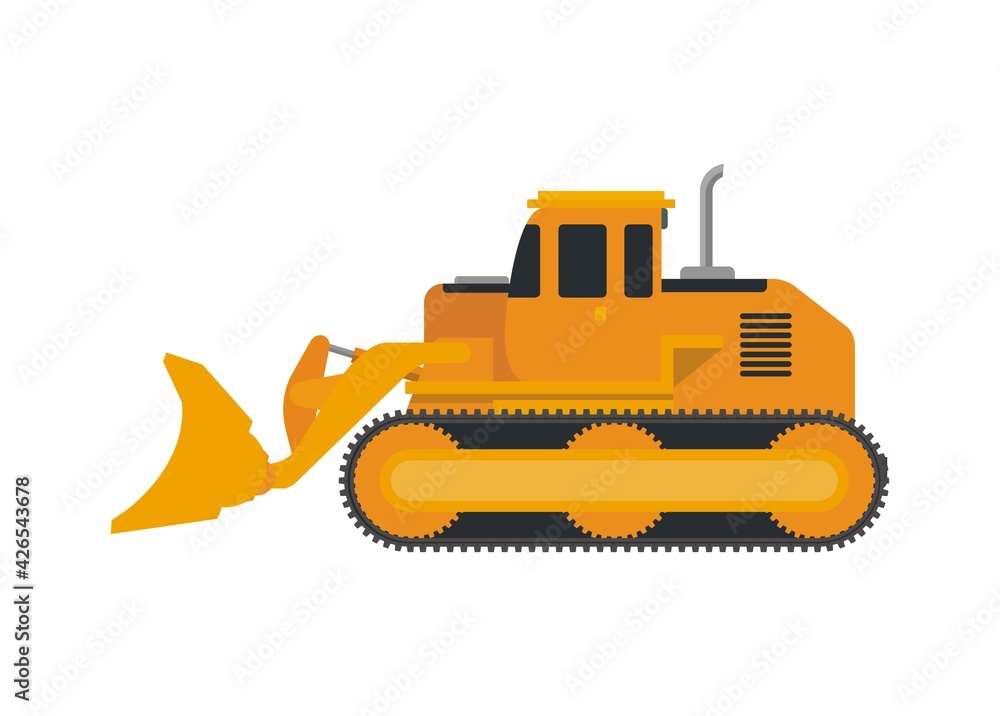 Fototapeta premium Bulldozer vehicle. Simple flat illustration.
