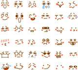 Expressive eyes and mouth, smiling, crying and surprised character face expressions Cartoon emoji set Premium Vector