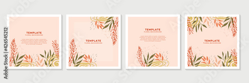 Set of universal hand drawn floral template for cover. Home decor, backgrounds, cards. Children abstract and floral design in doodle style. Vector illustration and seamless pattern