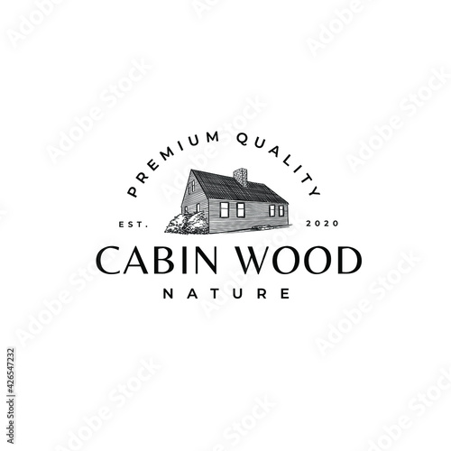 Cabin Wooden House Drawing Logo Illustration Vector Template Icon