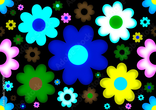 Group of multicolor blooming flowers for seamless pattern.
