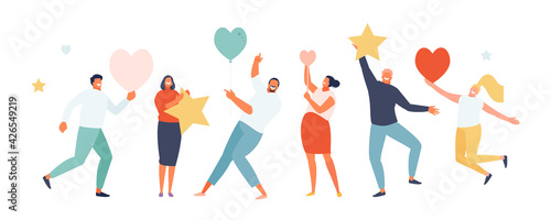 Satisfied people, users and followers with positive feedback. Social media web illustration