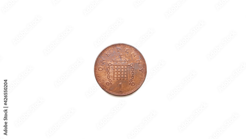 1992 United Kingdom One Penny Coin Back Side Isolated on White Background 1992 United Kingdom One Penny Coin Back Side Isolated on White Background