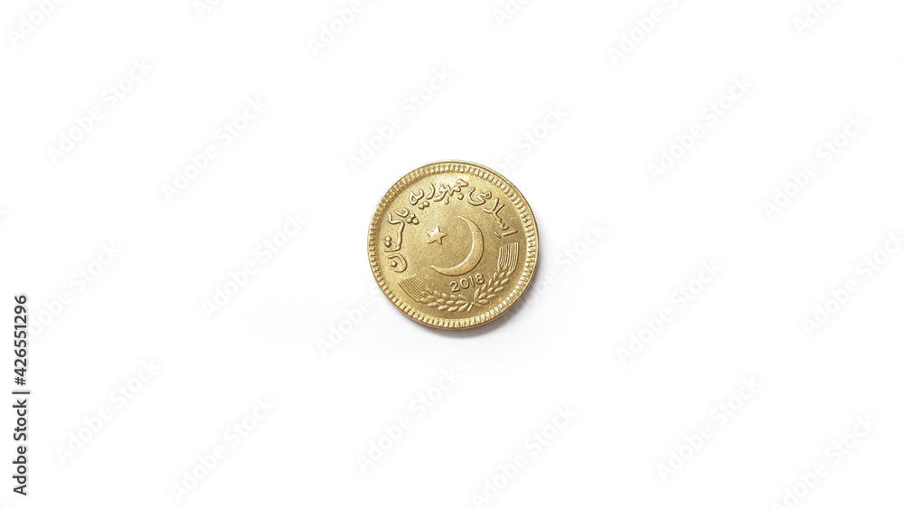 Five Rupee Coin of Pakistan Front Side Isolated on White Background Five Rupee Coin of Pakistan Front Side Isolated on White Background