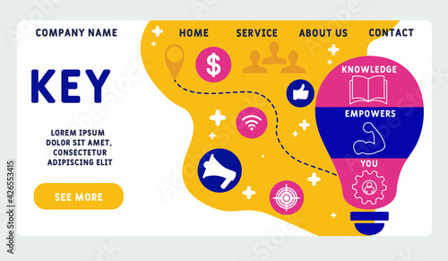 Vector website design template . KEY - Knowledge Empowers You  acronym. business concept background. illustration for website banner, marketing materials, business presentation, online advertising