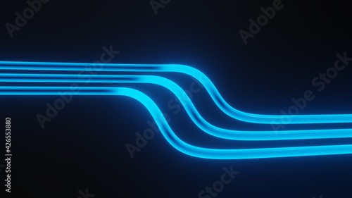 Neon colored water tubes forming a wave pattern. 3d rendering.