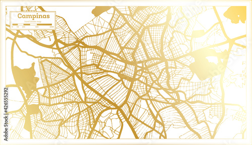 Campinas Brazil City Map in Retro Style in Golden Color. Outline Map.