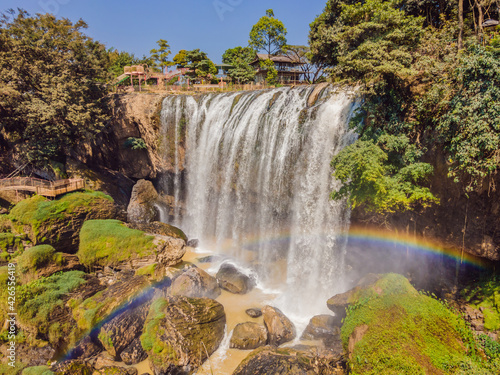 Panoramic shot of Elephant waterfall near Dalat city in Vietnam