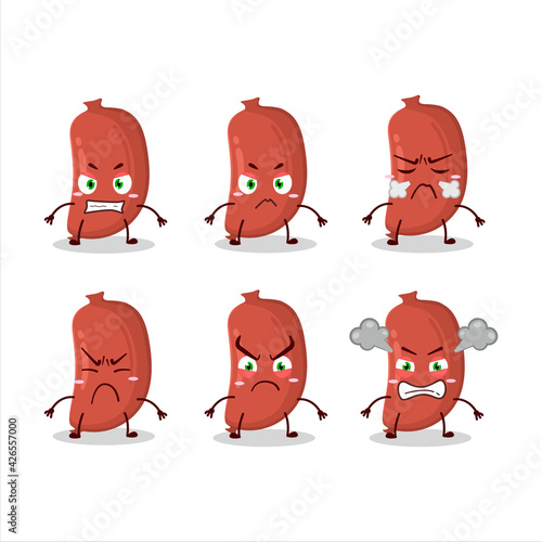 Sausage cartoon character with various angry expressions