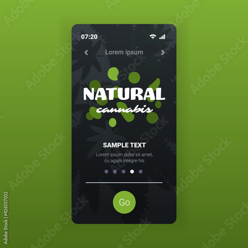 medical natural cannabis or marijuana leaves on smartphone screen hemp legalize drug consumption concept mobile app copy space