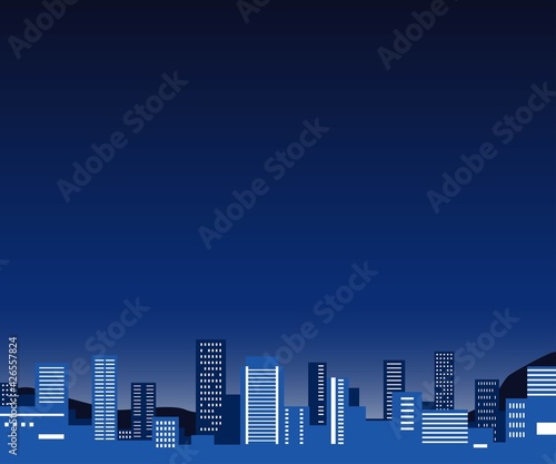 夜の都市 街 ビル群 夜景 背景 イラスト 素材