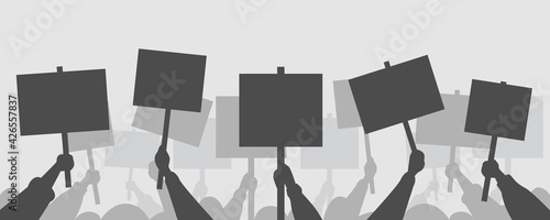 protesters hands holding peace protest posters blank vote placards demonstration speech activist rally election campaigning political freedom concept horizontal