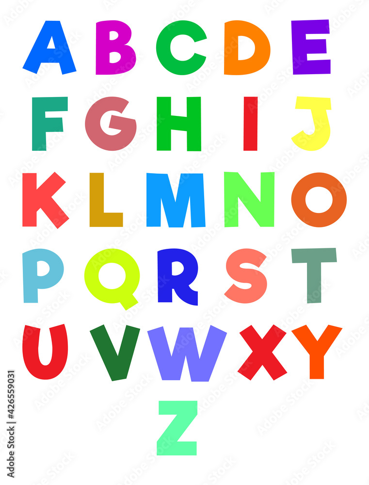 english alphabets a to z in multiple colors