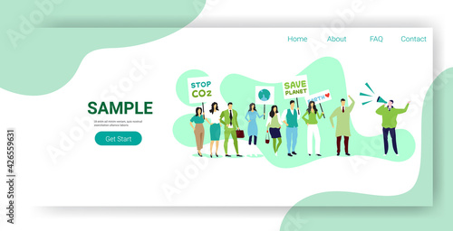 environmental activists holding posters go green save planet strike concept protesters campaigning to protect earth demonstrating against global warming full length copy space horizontal