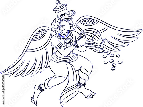Wall painting of flying Gandharva, God's servant.