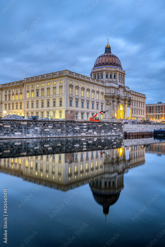 The reconstructed Berlin City Palace at twilight