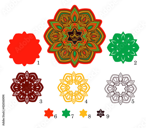 3D mandala Diwali candle. Layered elements for paper cutting or machine cutting