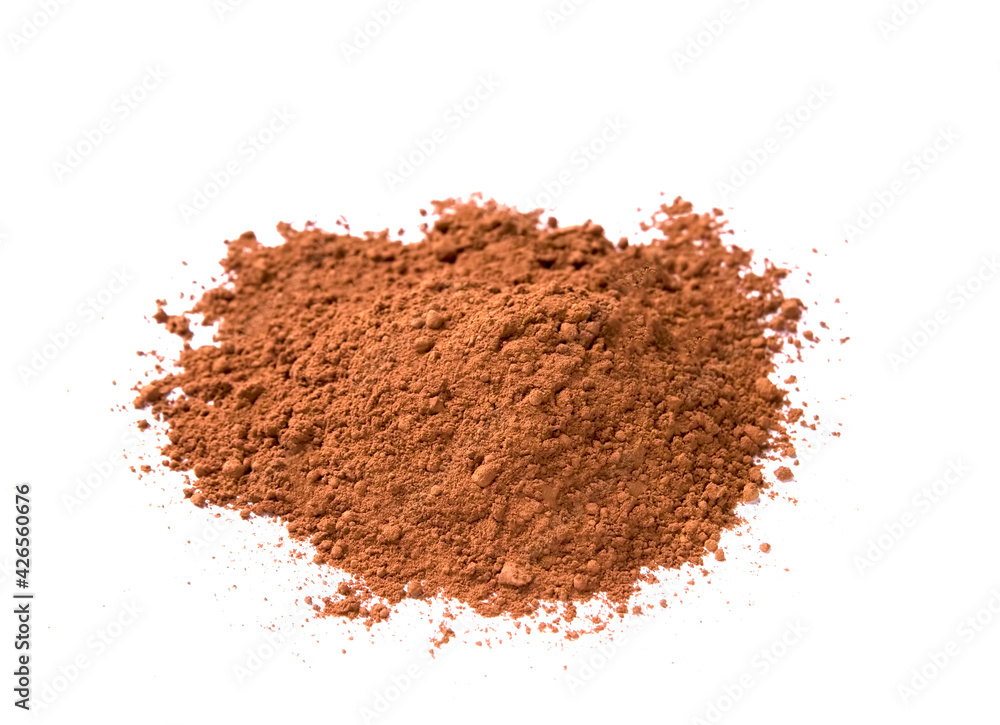 Pile cocoa powder isolated on white background Pile cocoa powder isolated on white background
