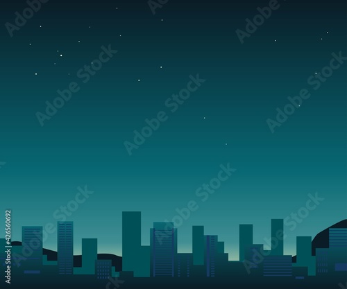 停電 都市 暗闇 ビル群 街 イラスト 背景