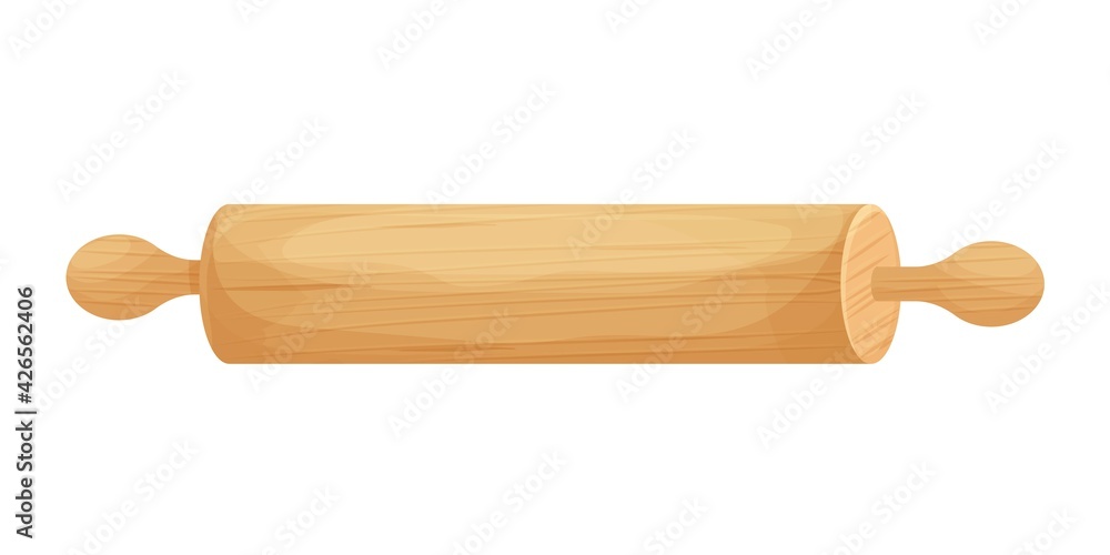 Rolling pin with wooden texture in cartoon style isolated illustration on white background. Traditional utensil, kitchenware equipment. 