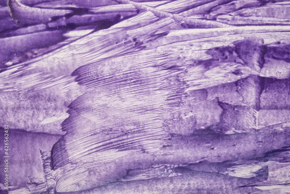 Fototapeta premium Abstract art background purple and white colors. Watercolor painting on canvas with violet strokes and splash.