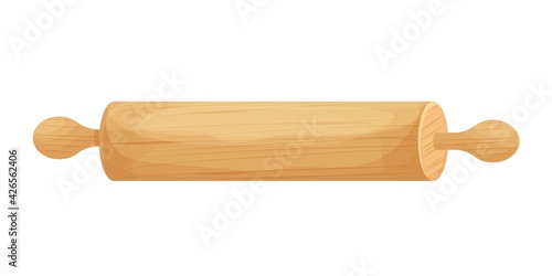 Rolling pin with wooden texture in cartoon style isolated illustration on white background. Traditional utensil, kitchenware equipment. 