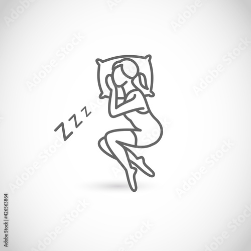Sleep thin line style vector icon -sleeping, resting female