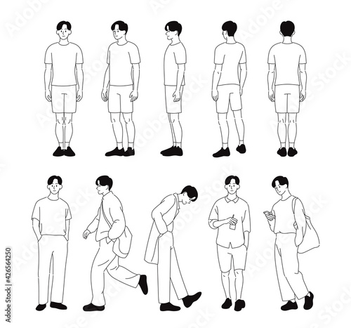 The boyl's multi-directional standing pose. Default sample. hand drawn style vector design illustrations. 