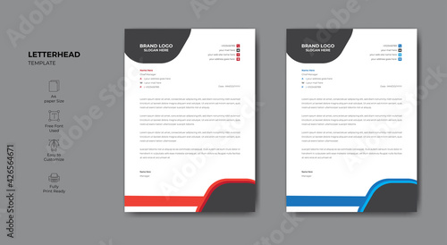 Clean and modern abstract corporate letterhead template design.