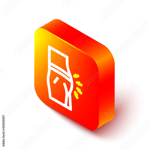 Isometric line Abdominal bloating icon isolated on white background. Constipation or diarrhea. Orange square button. Vector