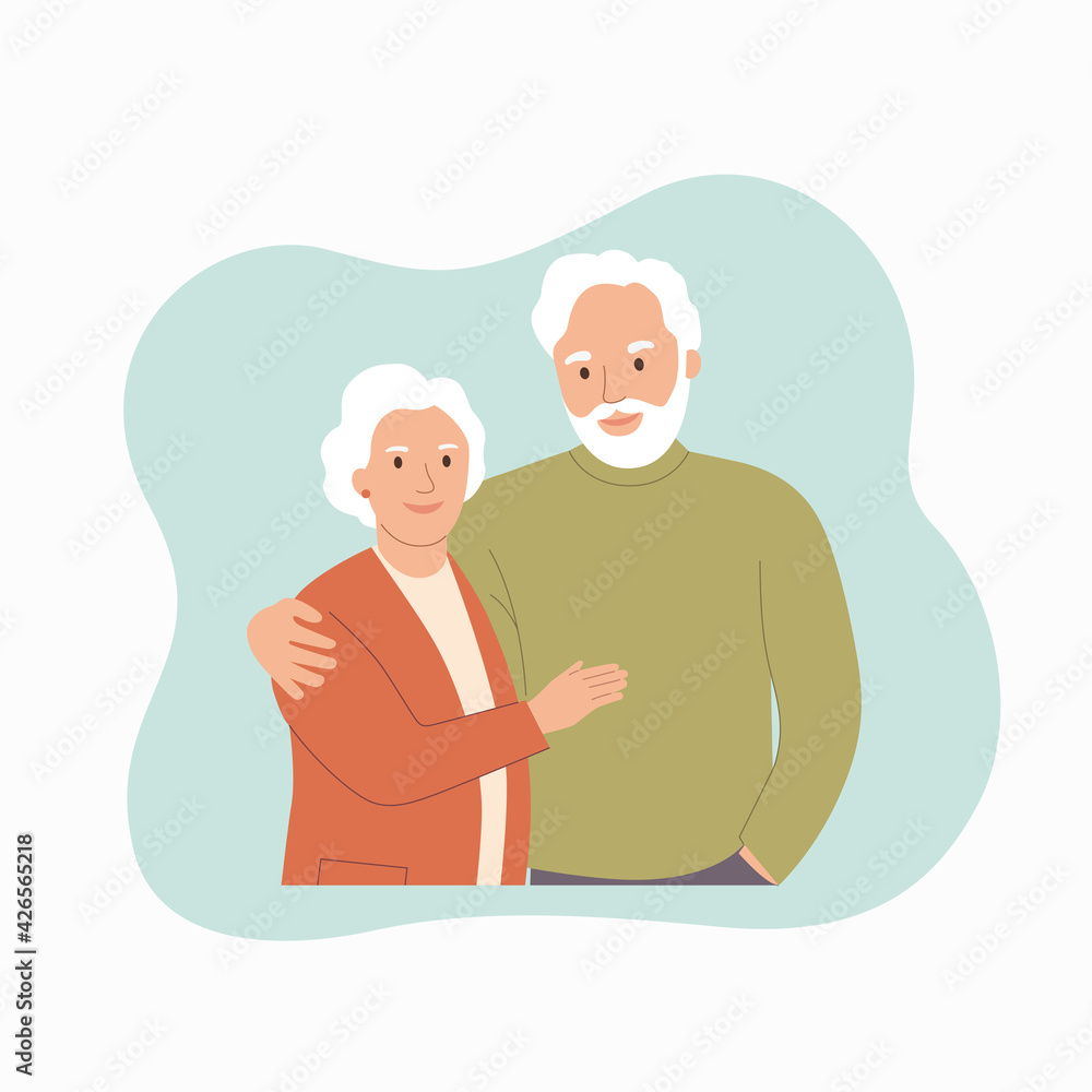 Fototapeta premium Elderly woman and man isolated. Vector flat style cartoon illustration.