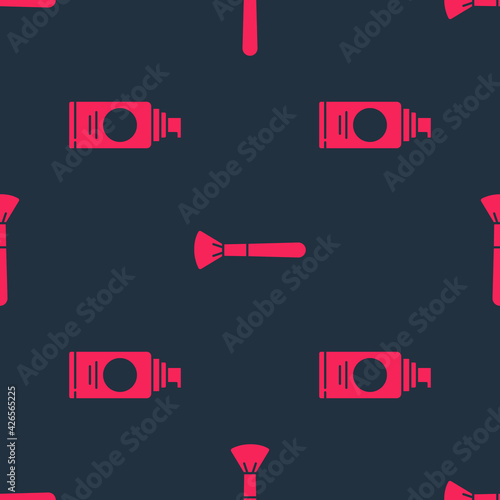 Set Spray can for hairspray and Makeup brush on seamless pattern. Vector