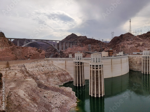 Hoover Dam concrete arch-gravity dam in the Black Canyon of the Colorado River