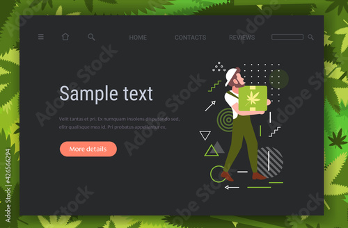 courier carrying box with medical marijuana cannabis delivery service drug consumption concept horizontal copy space full length