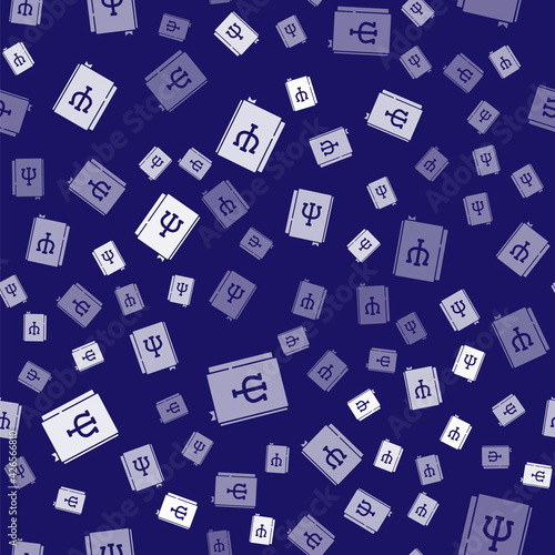 White Psychology book icon isolated seamless pattern on blue background. Psi symbol. Mental health concept, psychoanalysis analysis and psychotherapy. Vector