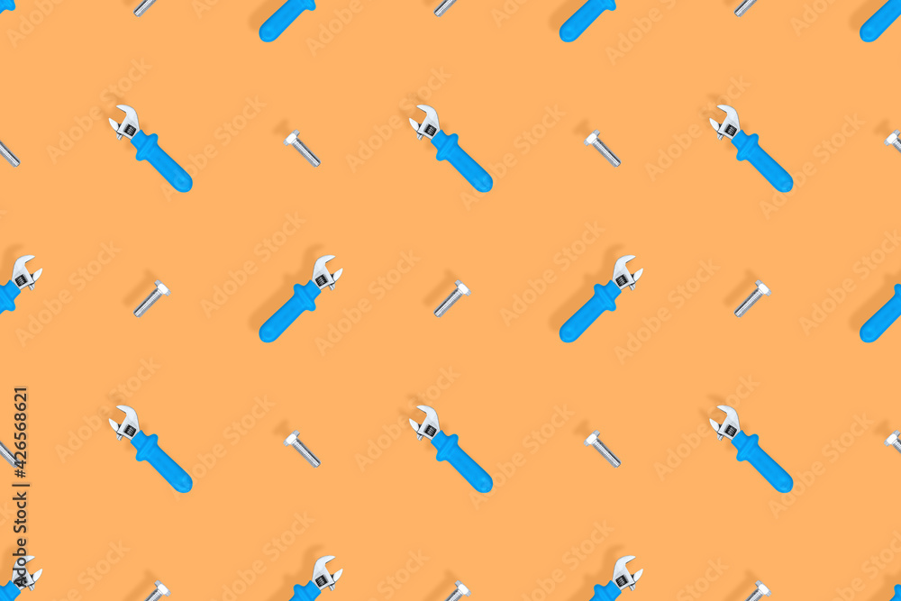 Wrench seamless pattern. Background on the topic of repair or construction. Wrench seamless pattern. Background on the topic of repair or construction.