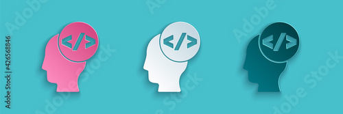 Paper cut Web design and front end development icon isolated on blue background. Paper art style. Vector